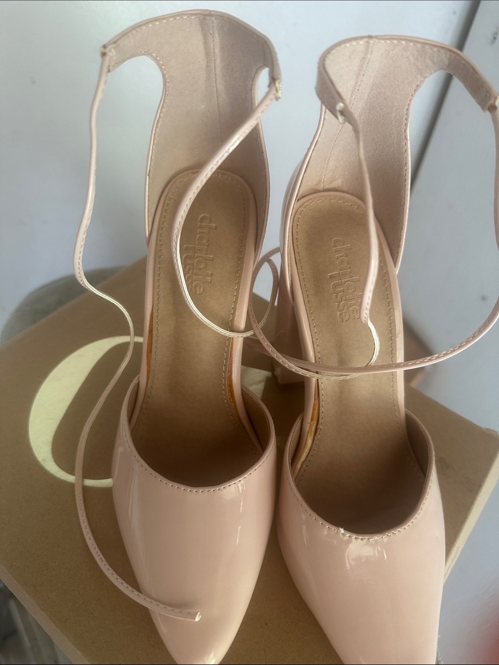 Charlotte Russe Blush Patent Pointed-Toe Ankle-Strap Heels